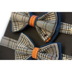 Noeud Papillon prince de galle, bleu et cuir marron Sir William